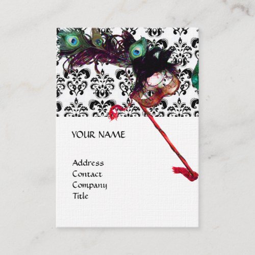 MASQUERADE PARTY black and white damask linen Business Card