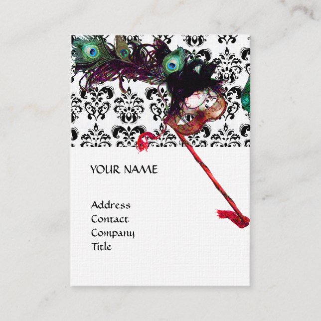 MASQUERADE PARTY black and white damask linen Business Card (Front)