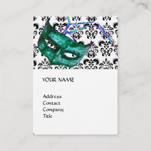 MASQUERADE PARTY black and white damask linen Business Card