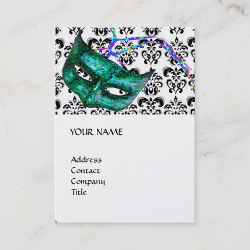 MASQUERADE PARTY black and white damask platinum Business Card