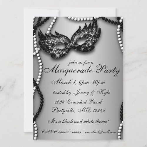 Masquerade Party Black and White Mask Invitations