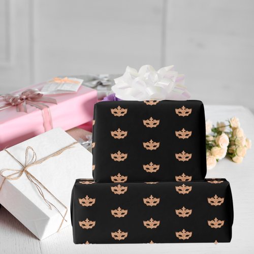 Masquerade party black gold mask wrapping paper