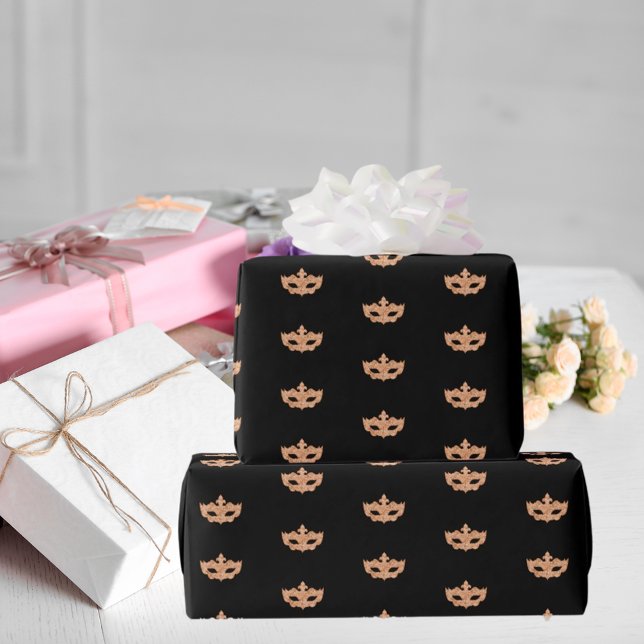 Masquerade party black gold mask wrapping paper (Creator Uploaded)