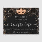 Masquerade party black gold save the date magnet (Front)