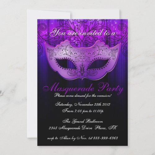 Masquerade Party Celebration Blue  Purple Invite