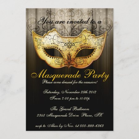 Masquerade Party Celebration Fancy Gold Invitation