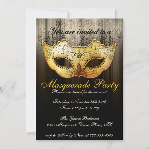 Masquerade Party Celebration Fancy Gold Invitation
