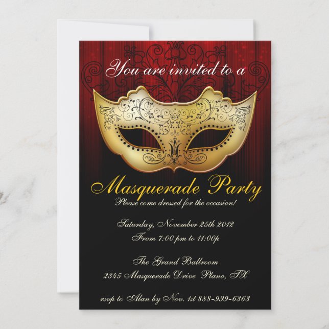 Masquerade Party Celebration Fancy Invitation (Front)