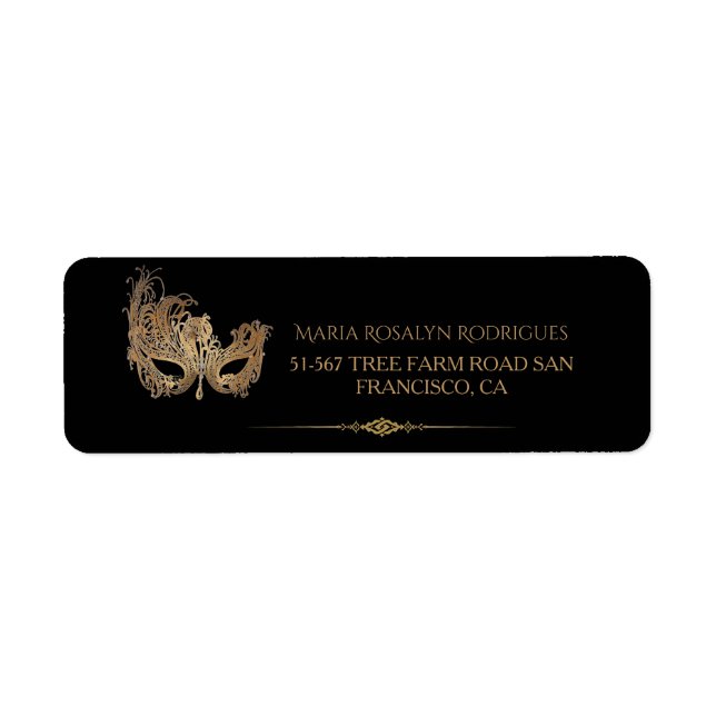 Masquerade Party Chic Gold Mask Label (Front)