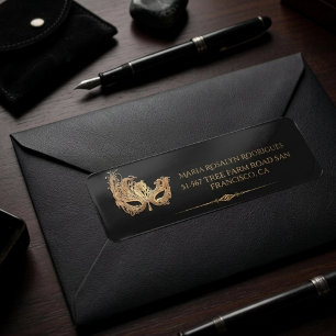 Masquerade Party Chic Gold Mask Label