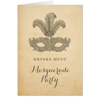 Masquerade Party Drinks And Cocktail Menu Card