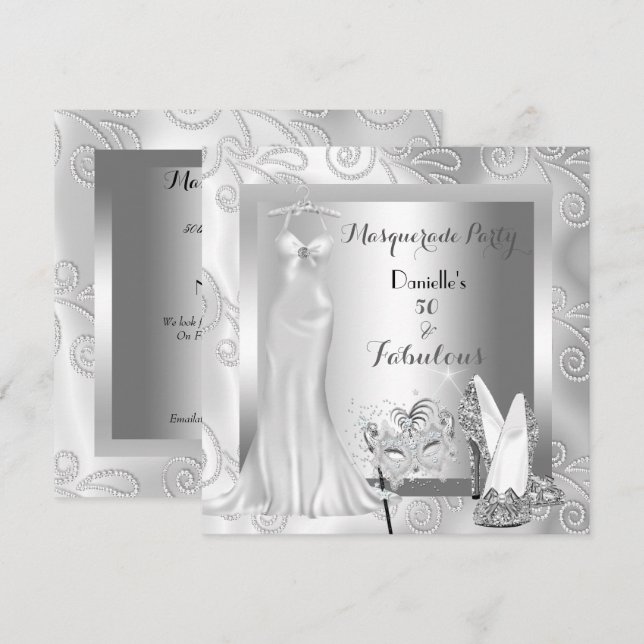 Masquerade Party Fabulous 50 Birthday Diamond Invitation (Front/Back)