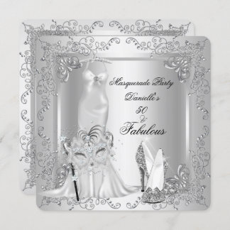 Masquerade Party Fabulous 50 Birthday Silver 2 Invitation
