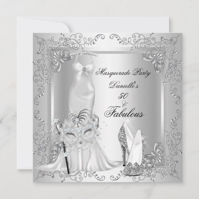 Masquerade Party Fabulous 50 Birthday Silver 2 Invitation (Front)