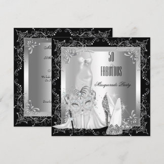 Masquerade Party Fabulous 50 Birthday Silver Invitation