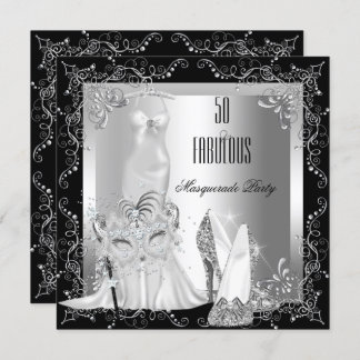 Masquerade Party Fabulous 50 Birthday Silver Invitation