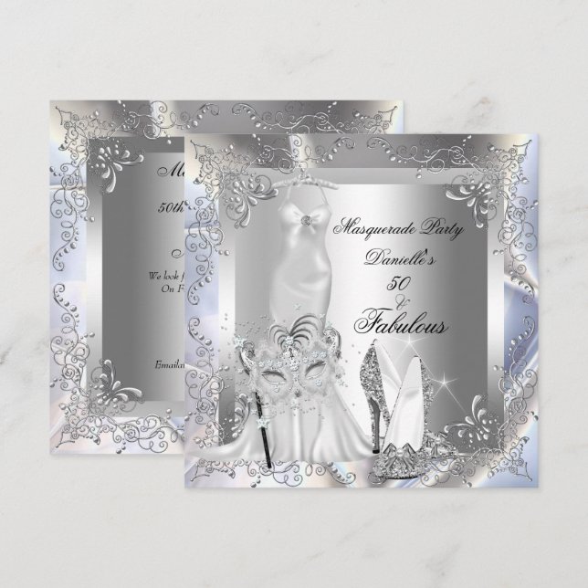 Masquerade Party Fabulous 50 Birthday Silver Invitation (Front/Back)