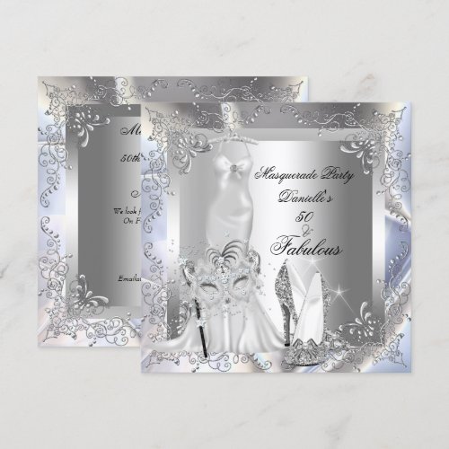 Masquerade Party Fabulous 50 Birthday Silver Invitations