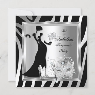 Masquerade Party Fabulous 50 Zebra Silver Black Invitation