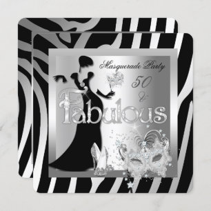 Masquerade Party Fabulous 50 Zebra Silver Black Invitation