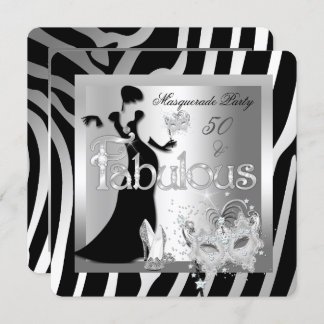 Masquerade Party Fabulous 50 Zebra Silver Black Invitation