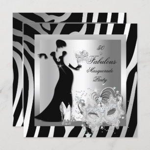 Masquerade Party Fabulous 50 Zebra Silver Invitation
