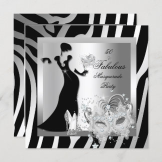 Masquerade Party Fabulous 50 Zebra Silver Invitation