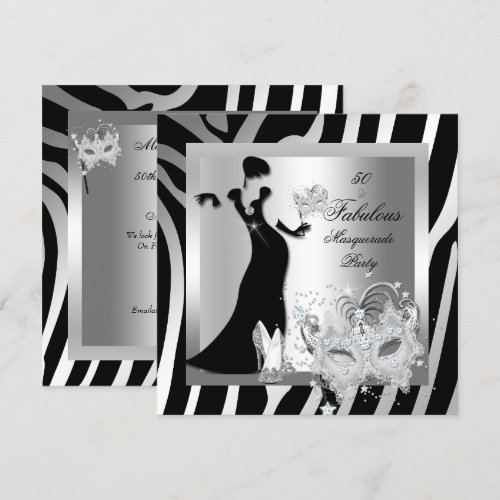 Masquerade Party Fabulous 50 Zebra Silver Custom Invites