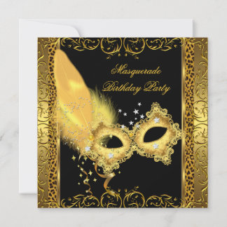 Masquerade Party Gold Black Leopard Mask Invitation