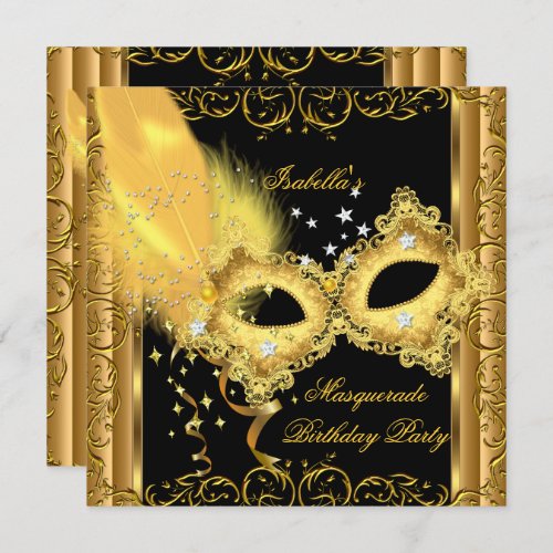 Masquerade Party Gold Black Yellow Mask Invitation