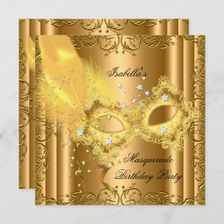 Masquerade Party Gold Bronze Yellow Mask Invitation