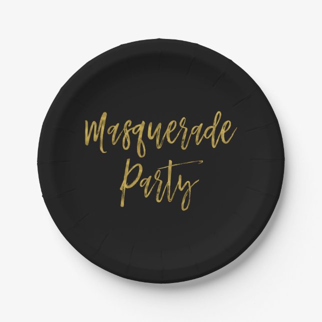 Masquerade Party Gold Foil Plates (Front)