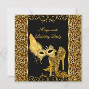 Masquerade Party Gold Leopard Mask High Heel Shoe Invitation