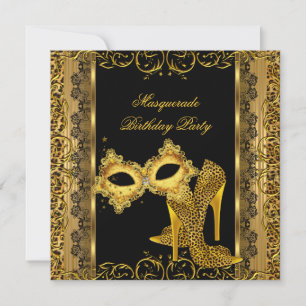 Masquerade Party Gold Leopard Mask High Heels 2 Invitation