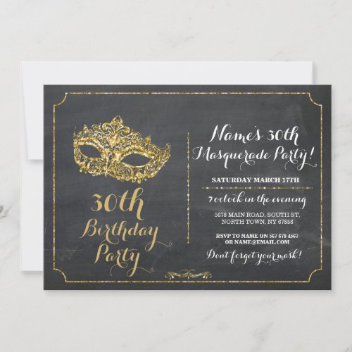 MASQUERADE Party Gold Mask Invite 30th 40th 50th