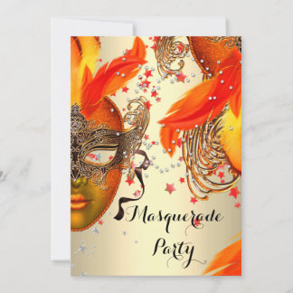 Masquerade Party Gold Yellow Orange Cream Masks Invitation