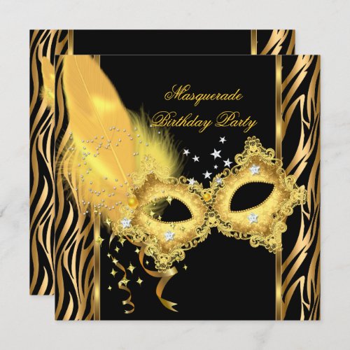 Masquerade Party Gold Zebra Black Yellow Mask 2 Invitation