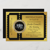 Masquerade Party Golden Ticket Birthday Party Invitation (Front/Back)