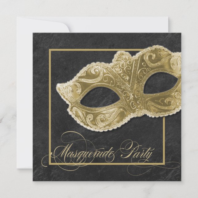 Masquerade Party Invitation - Black & Gold (Front)