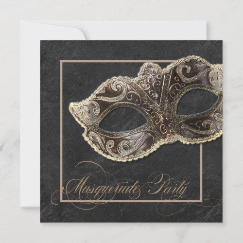 Masquerade Party Invitation - Bronze, gold &amp; black