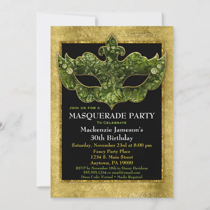 Black Blue Green Masquerade Ball Personalized Party Thank You Cards