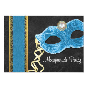 Masquerade Party Invitation - teal & gold