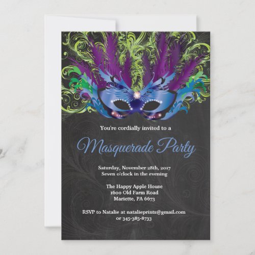 Masquerade Party Magical Night Blue Purple Green Invitation
