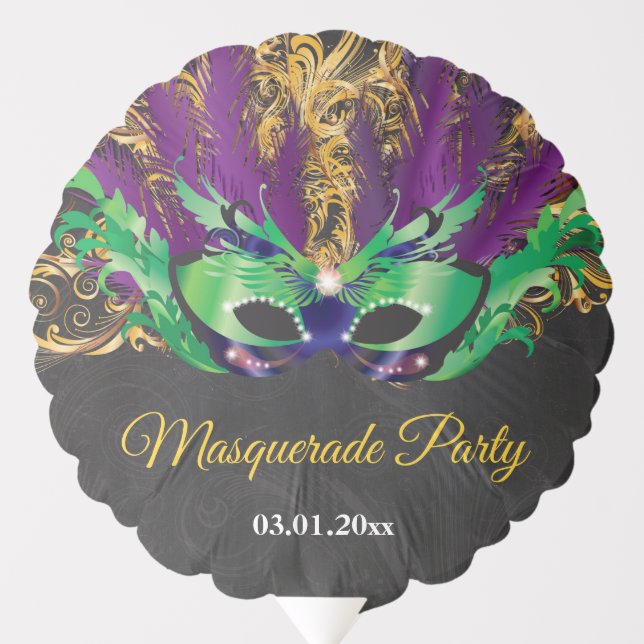 Masquerade Party Magical Night Green Purple Gold B Balloon (Front)