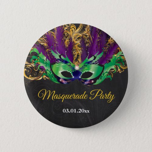 Masquerade Party Magical Night Green Purple Gold Button