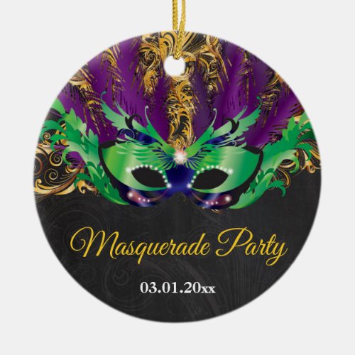 Masquerade Party Magical Night Green Purple Gold Ceramic Ornament