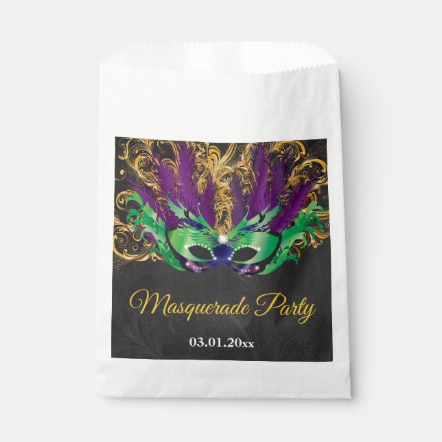 Masquerade Party Magical Night Green Purple Gold Favor Bag (Front)