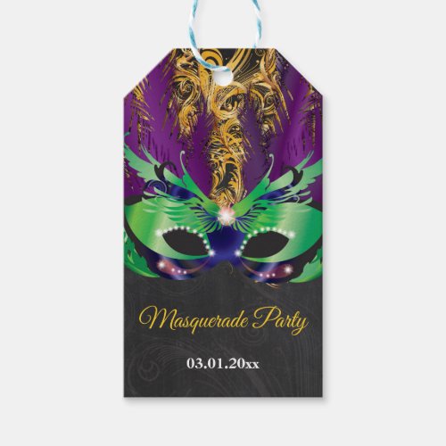 Masquerade Party Magical Night Green Purple Gold Gift Tags