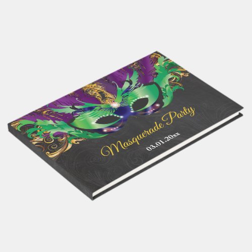 Masquerade Party Magical Night Green Purple Gold Guest Book
