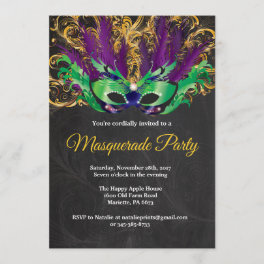 Masquerade Party Magical Night Green Purple Gold Invitation